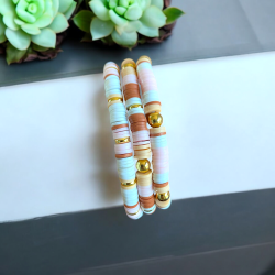 3 Piece Set Pink Beaded Bracelets, with 14K Gold Plated Beads.