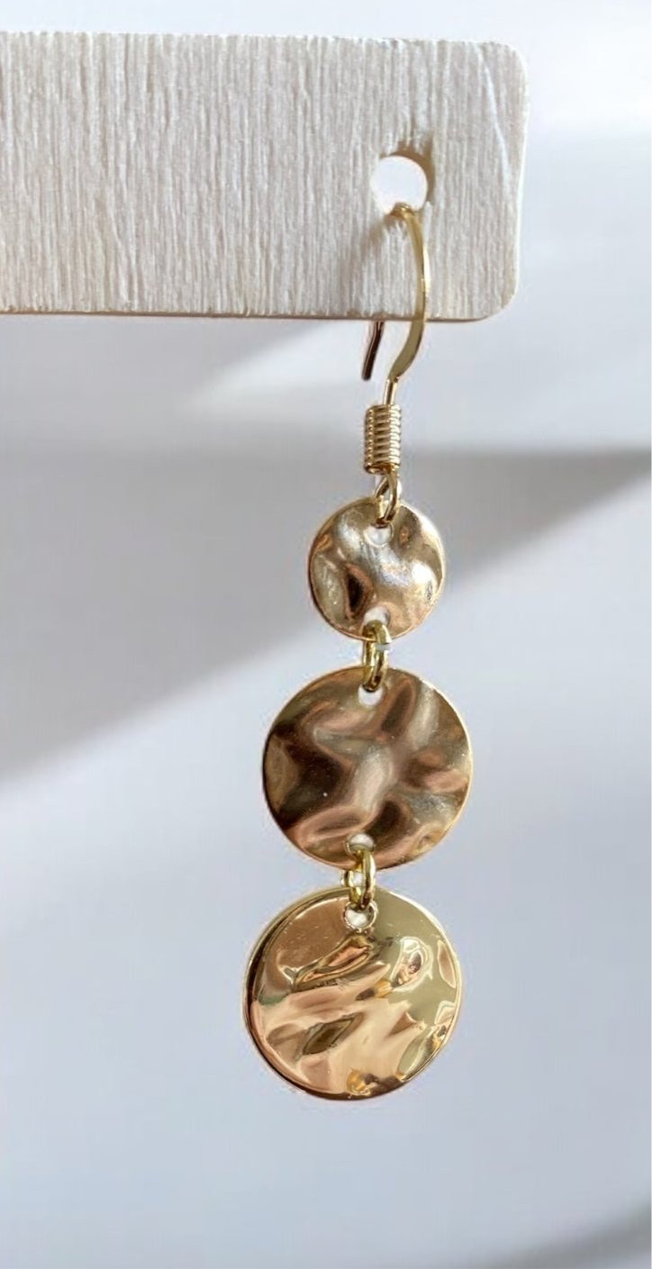 Gold 3 Disc Earrings