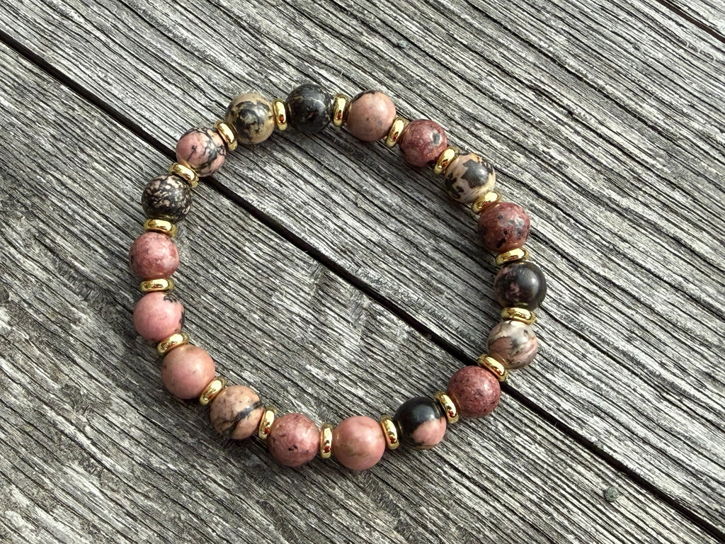 Beaded Bracelet- Rhodonite