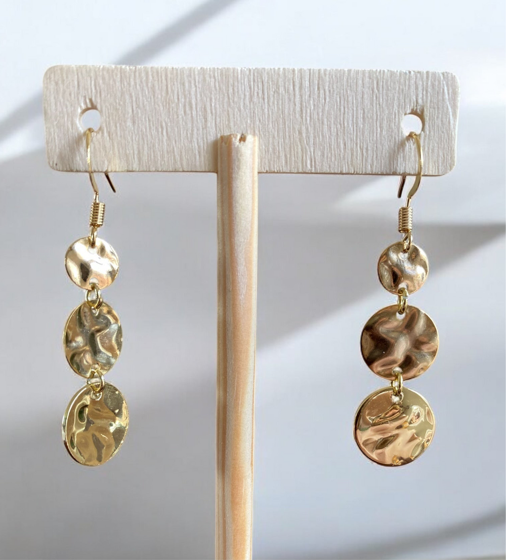 Gold 3 Disc Earrings