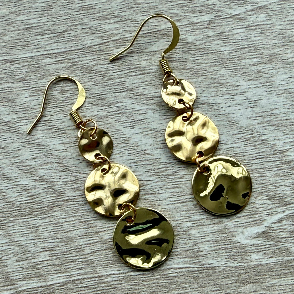 Gold 3 Disc Earrings