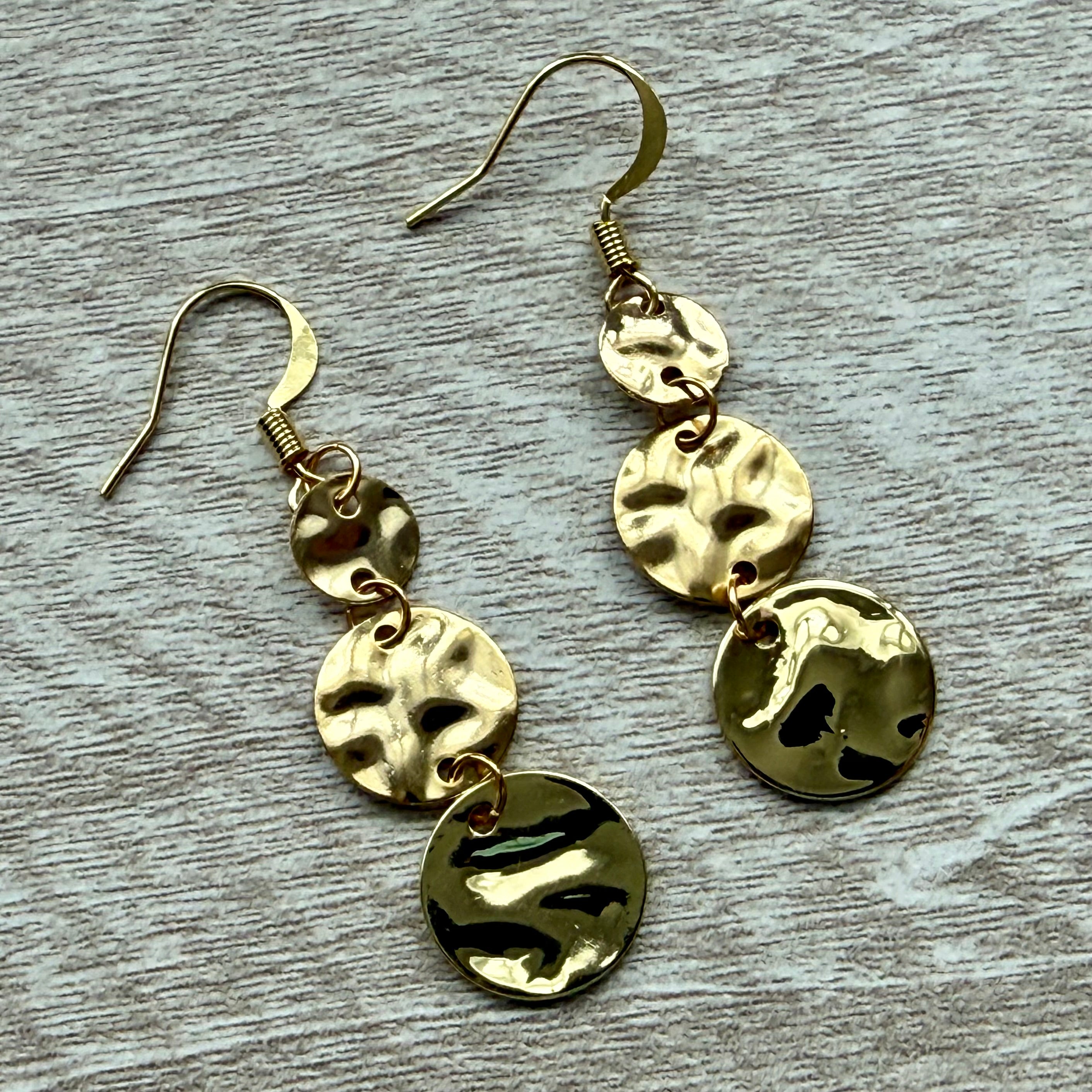 Gold 3 Disc Earrings