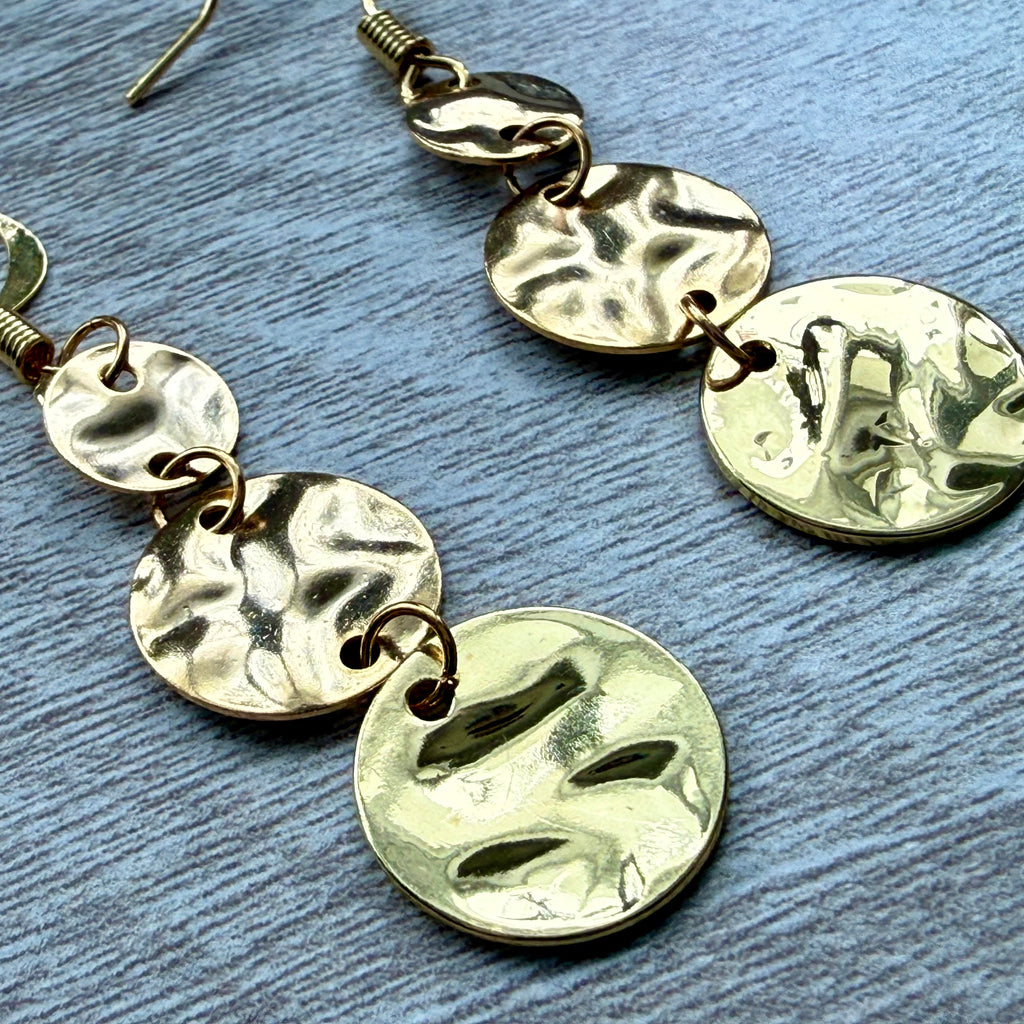 Gold 3 Disc Earrings