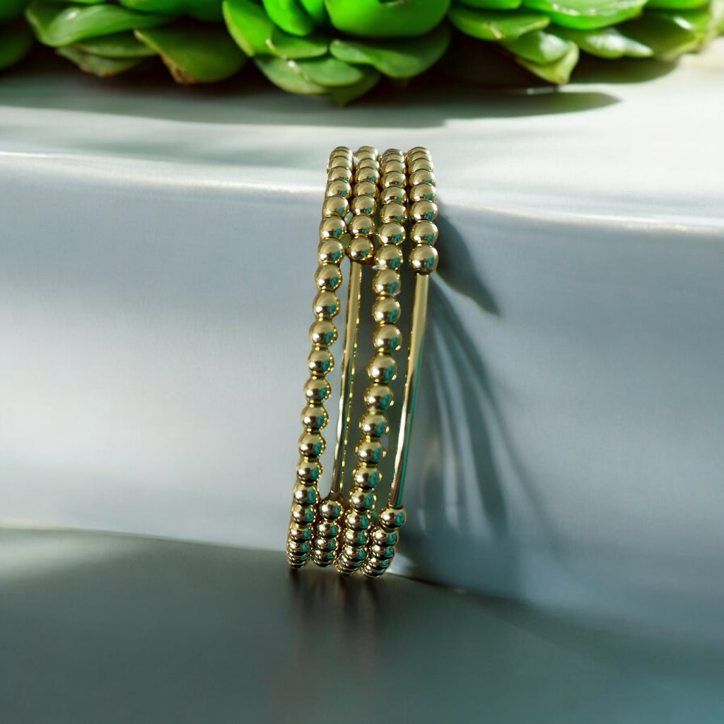 4 Piece Beaded Bracelet Set, 14k Gold Plated Beads.