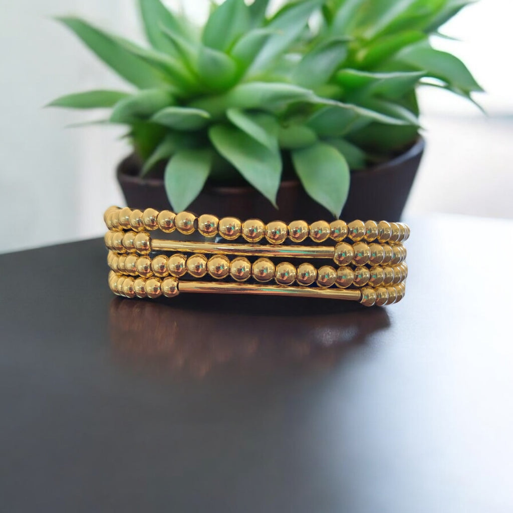 4 Piece Beaded Bracelet Set, 14k Gold Plated Beads.