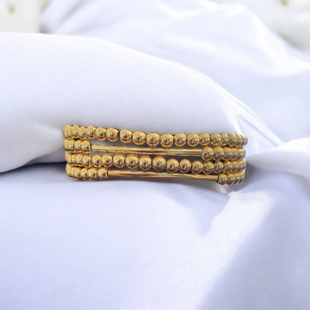 4 Piece Beaded Bracelet Set, 14k Gold Plated Beads.