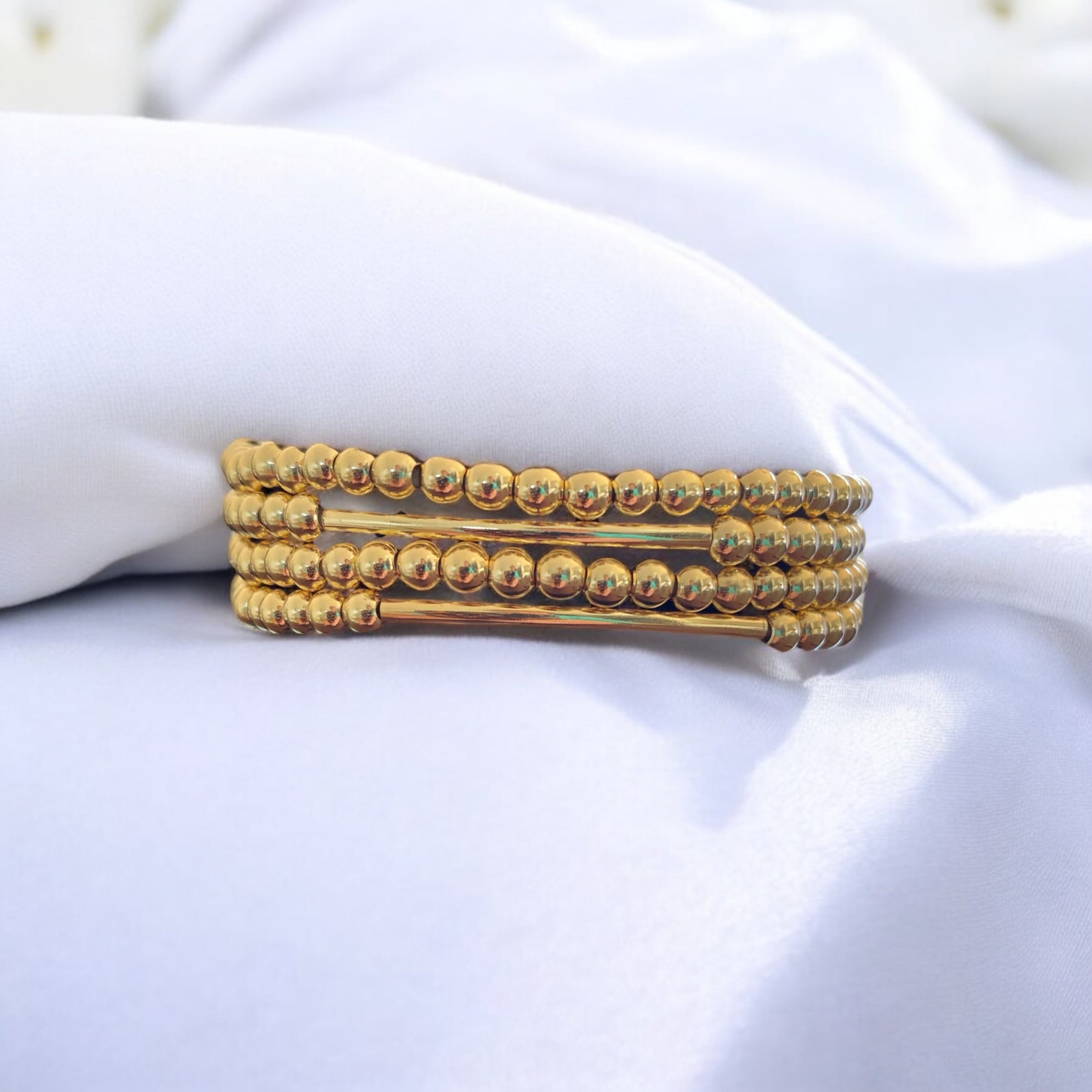 4 Piece Beaded Bracelet Set, 14k Gold Plated Beads.