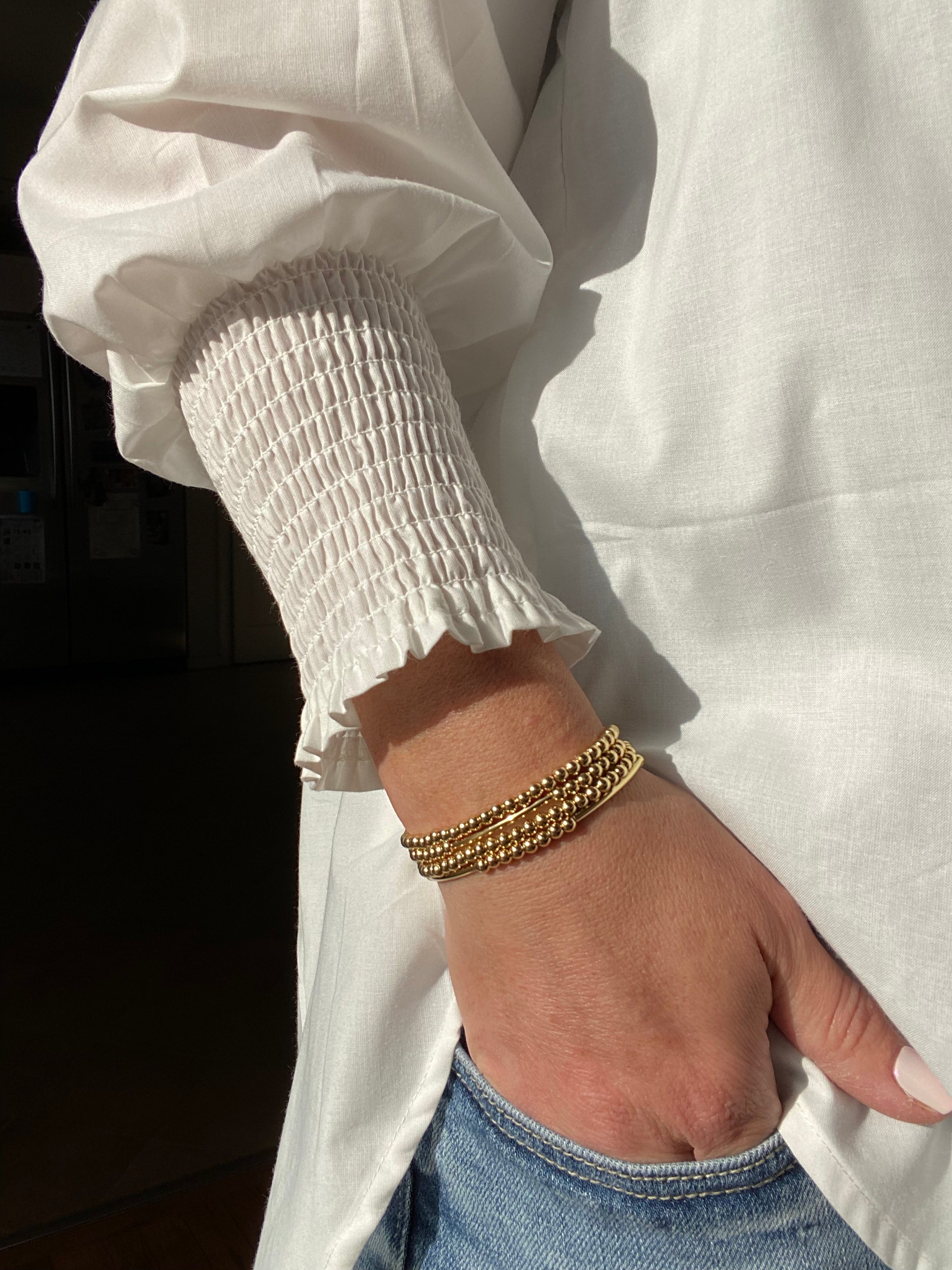 4 Piece Beaded Bracelet Set, 14k Gold Plated Beads.