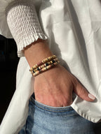 3 Piece Set Neutral Beaded Bracelets, with 14K Gold Plated Beads.