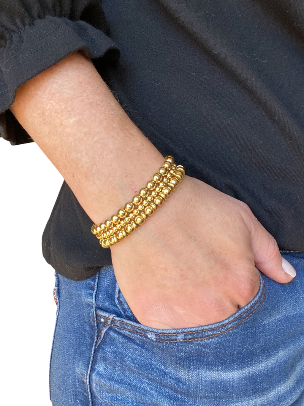 3 Piece Beaded Bracelet Set, 14k Gold Plated.