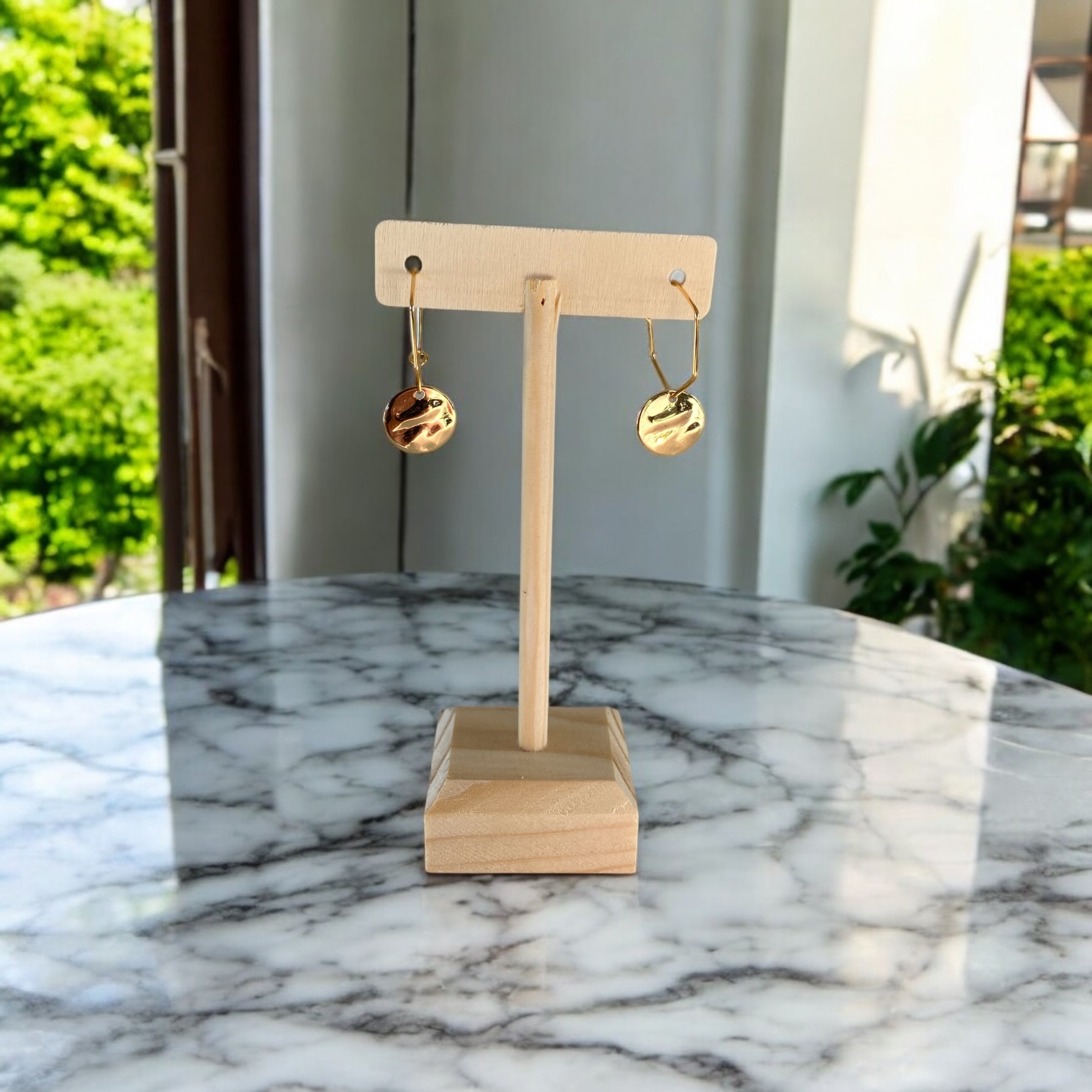 Gold Hexagon Disc Earrings