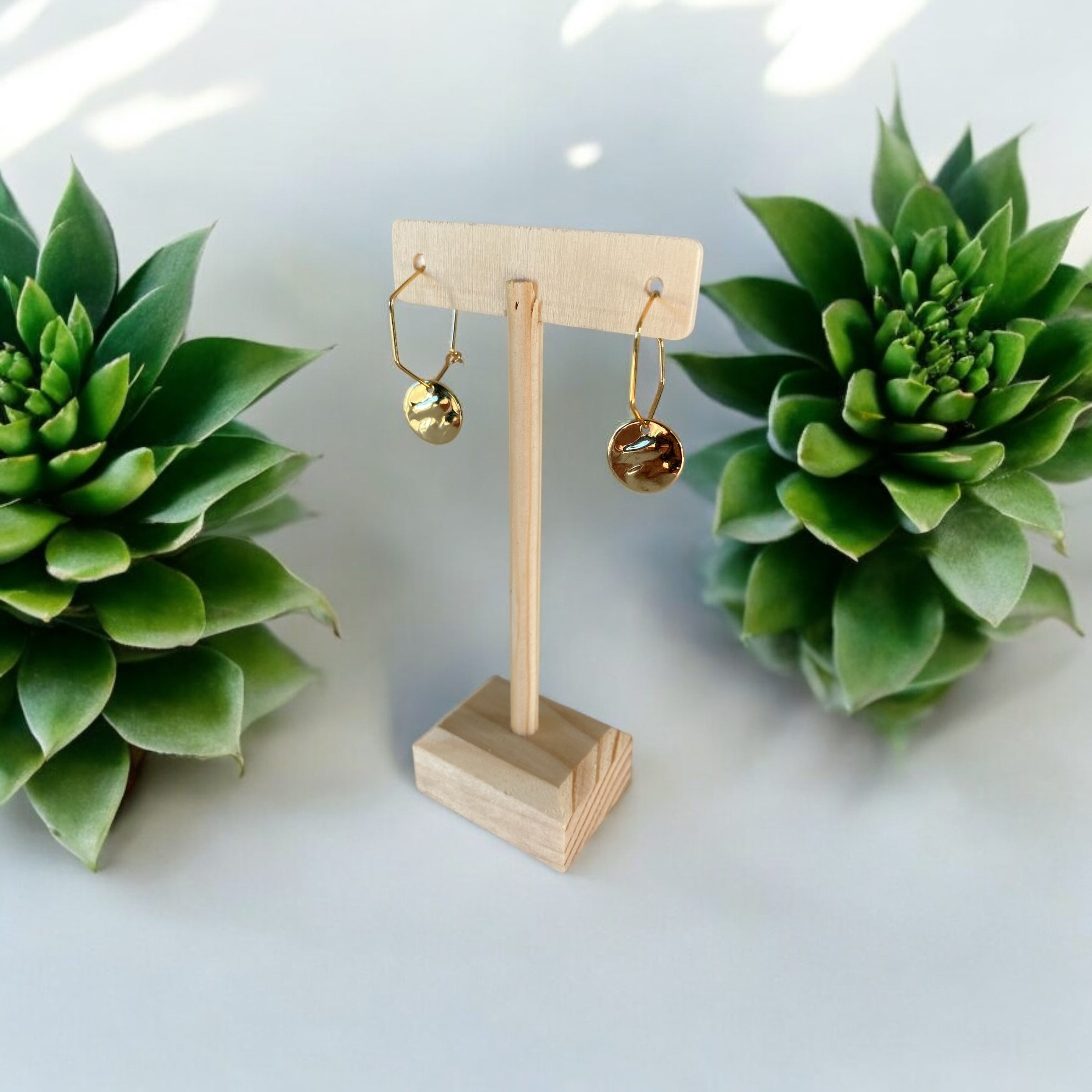 Gold Hexagon Disc Earrings