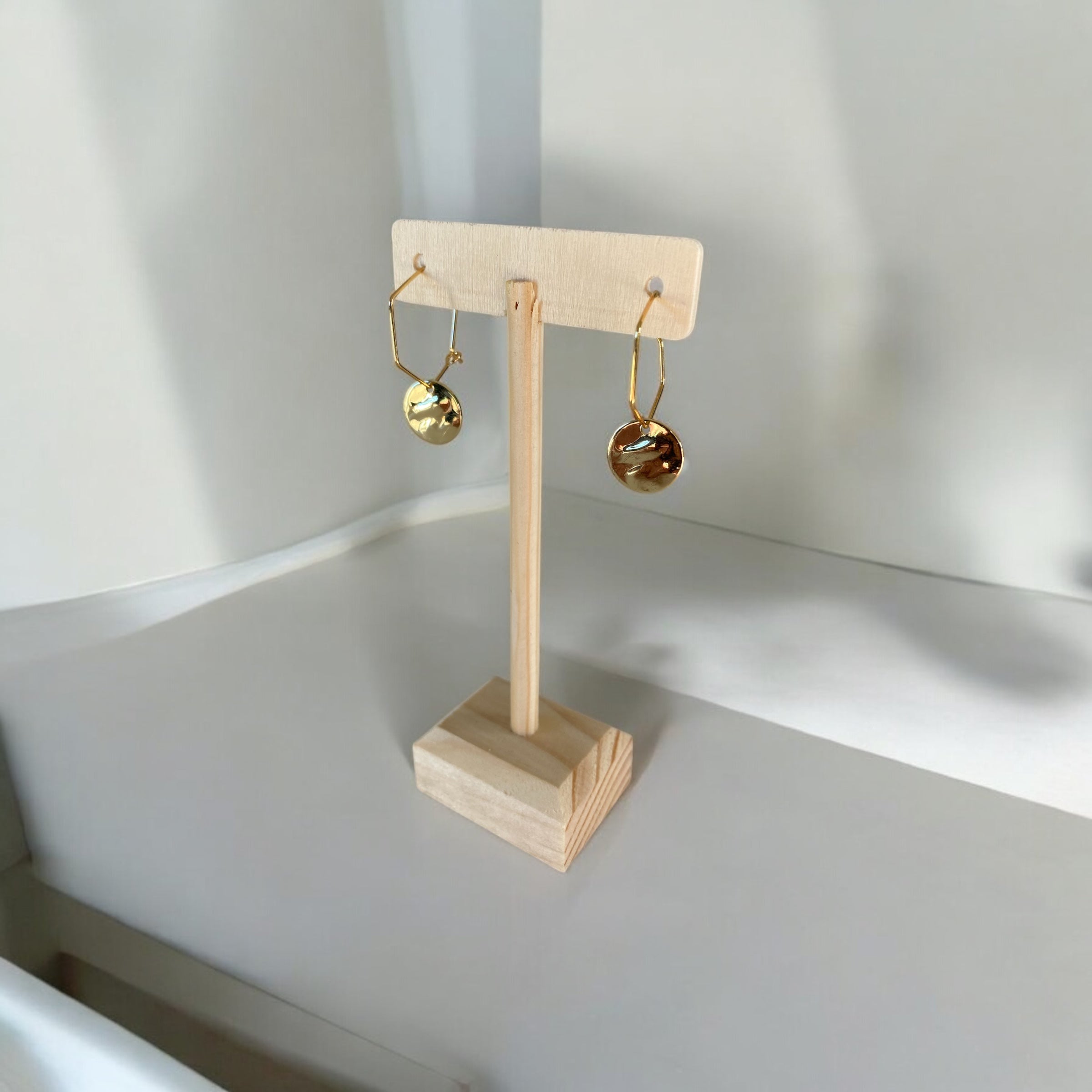 Gold Hexagon Disc Earrings