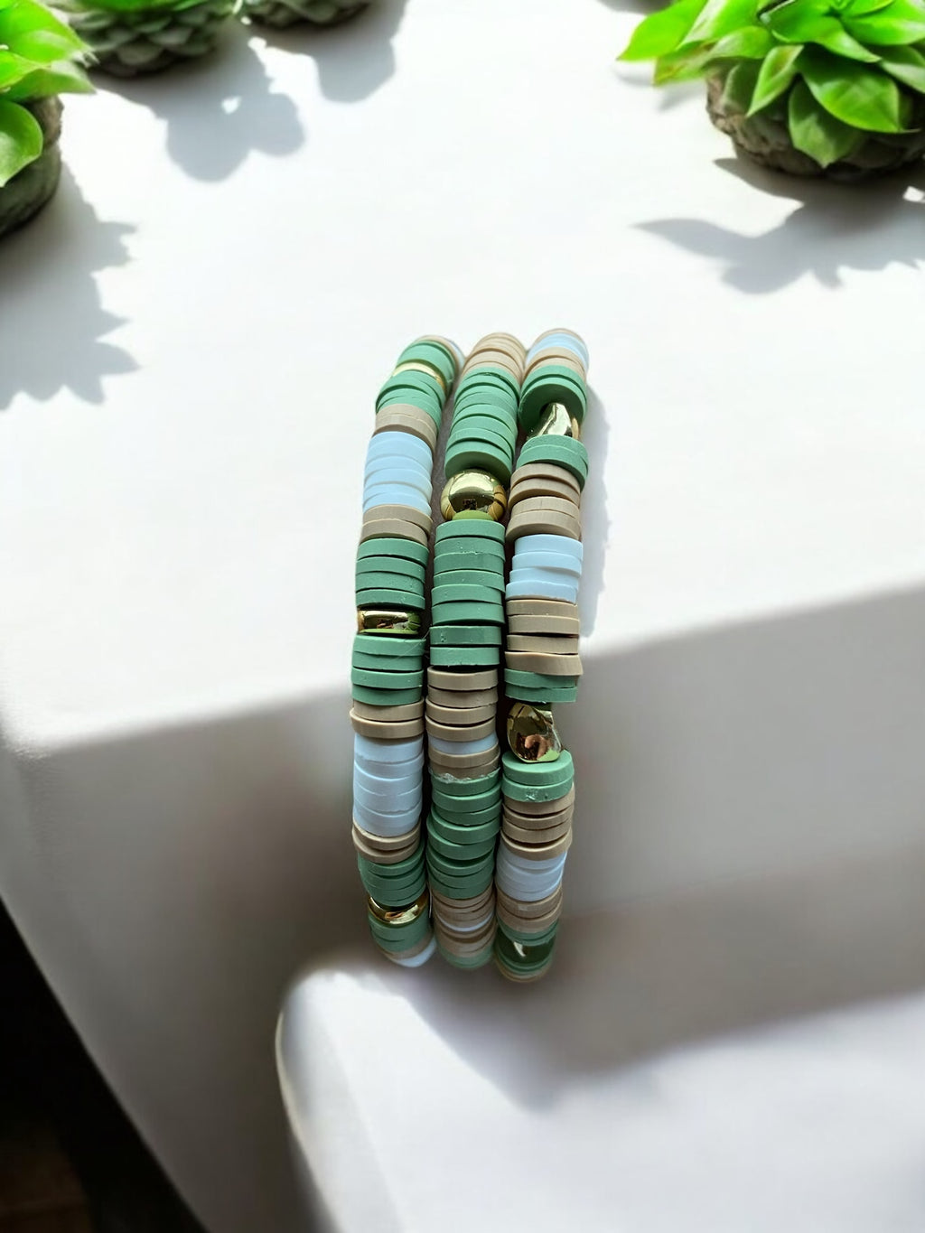 3 Piece Set Sage Beaded Bracelets