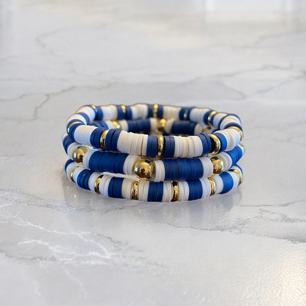 3 Piece Set Navy Beaded Bracelets