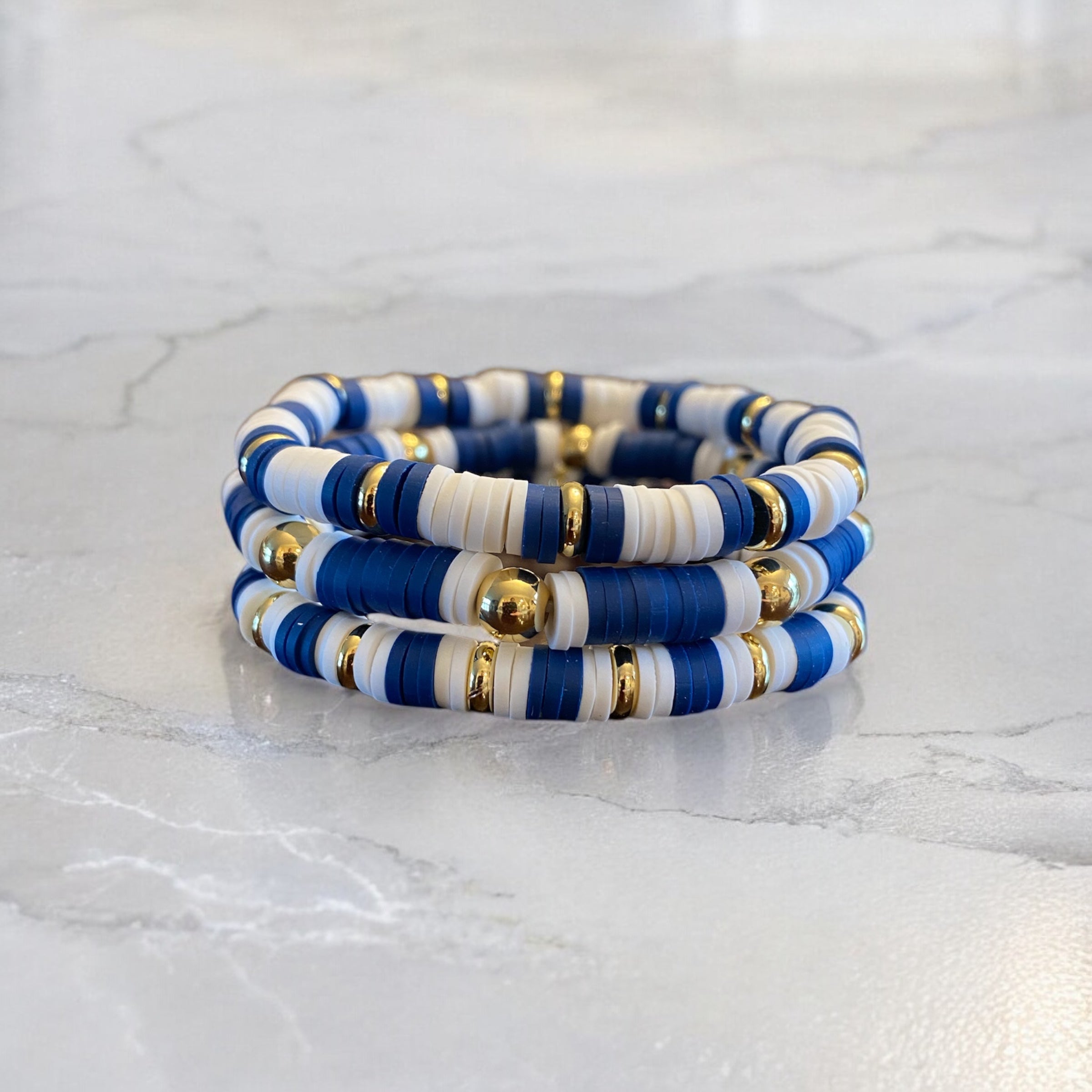 3 Piece Set Navy Beaded Bracelets