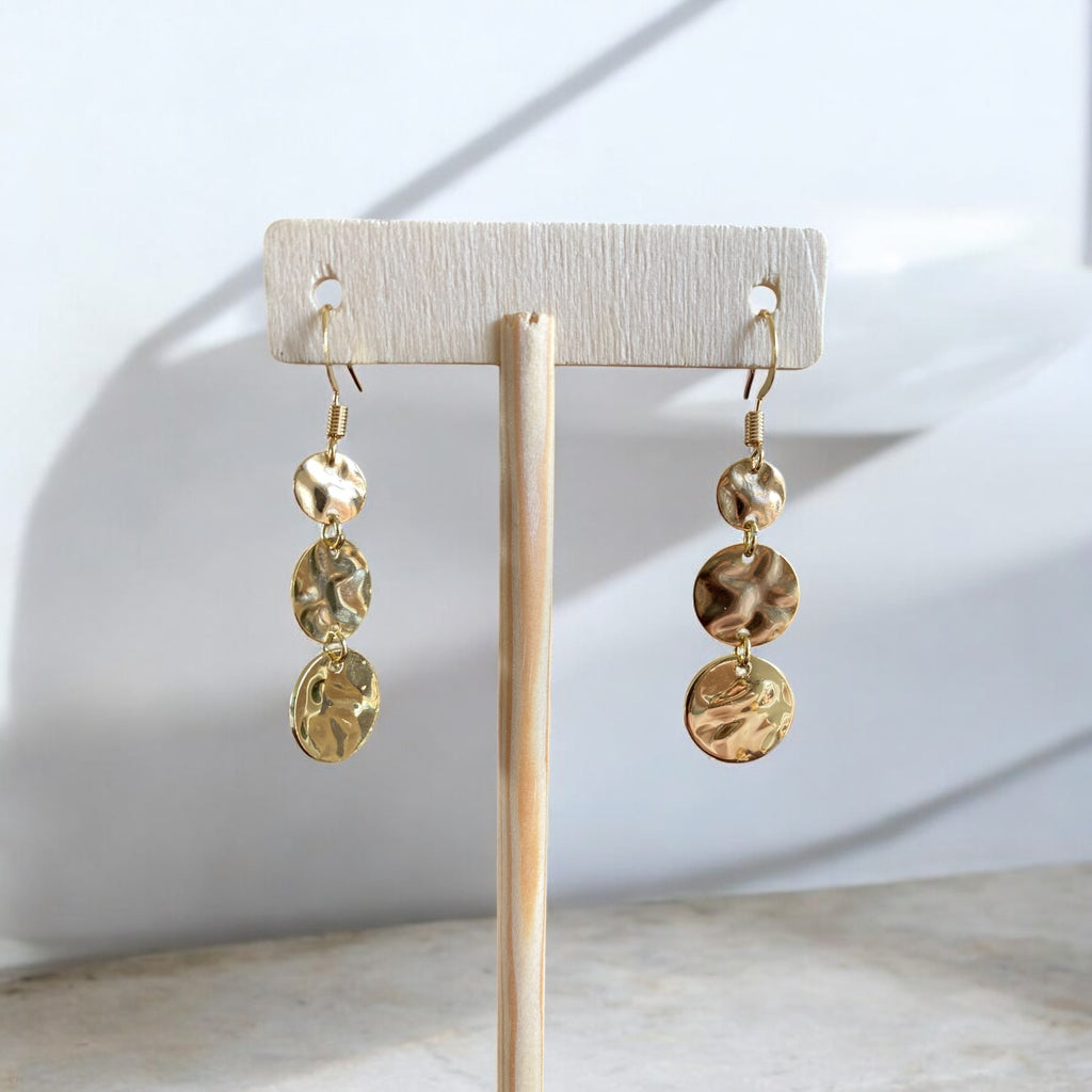 Gold 3 Disc Earrings