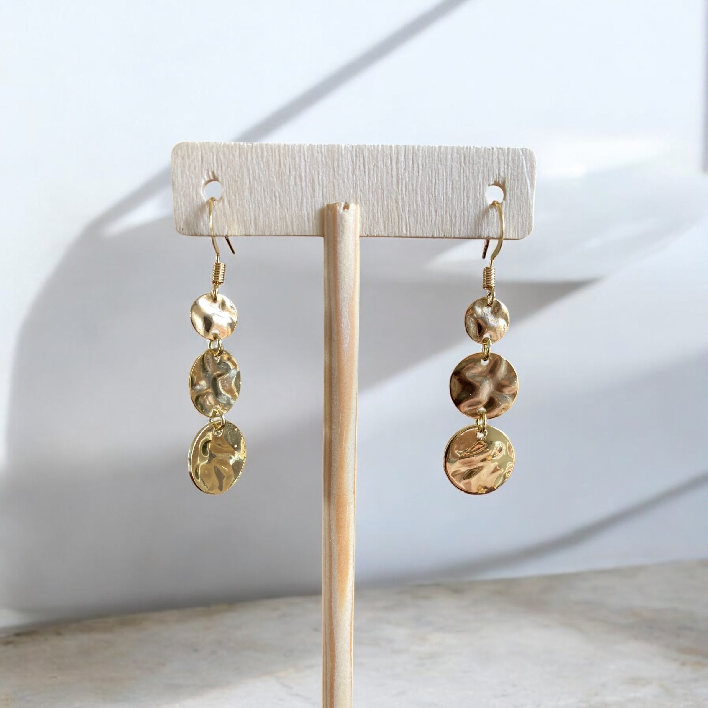 Gold 3 Disc Earrings